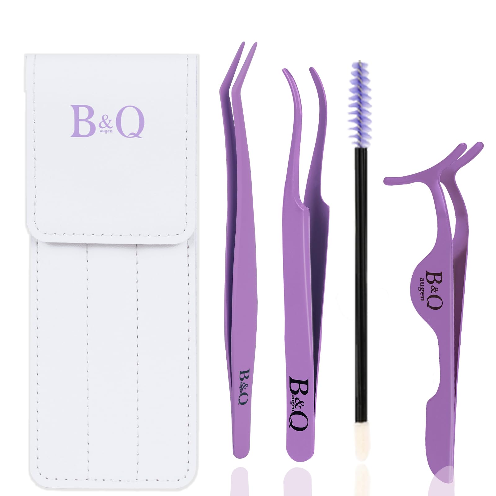 3-Piece Eyelash Applicator Tool Kit and Extension Tweezers (Purple)