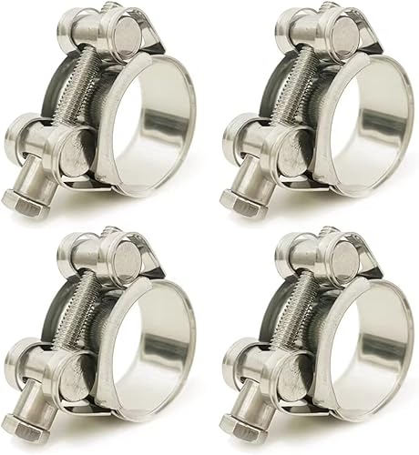 Abrazaderas de manguera con perno en T de 1.142-1.220 in, abrazaderas de tubo de acero inoxidable 304 resistentes (4 piezas)