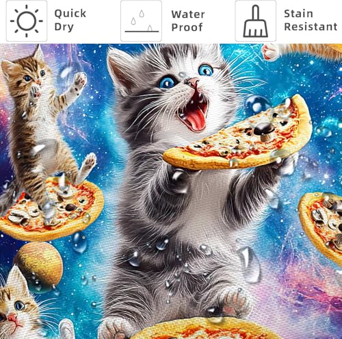 Image of Funny Shower Curtain, Galaxy Space Cute Cat Pizza Colorful Fabric Bathroom Accessories Decor Curtain, Cute Hilarious Anime Boys Girls Shower Curtains for Bathroom, with Hooks 72x72 Inch