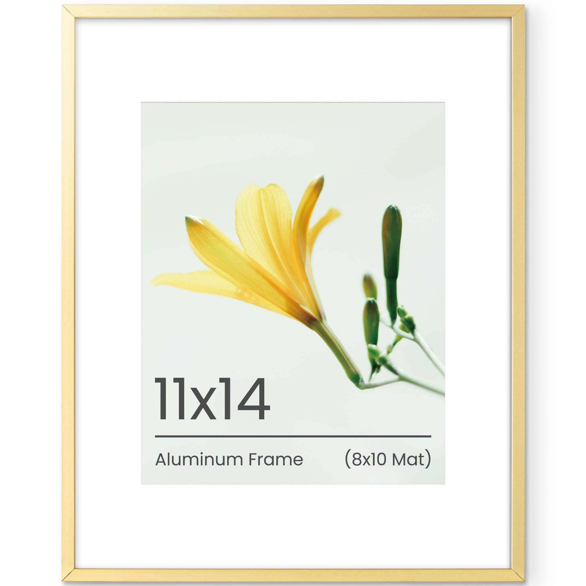 Heimlove 11x14 Inch Metal Picture Frame - Upgrade Gold Aluminum Photo Frames, 8x10 with Mat or 11x14 Without Mat, for Tabl...