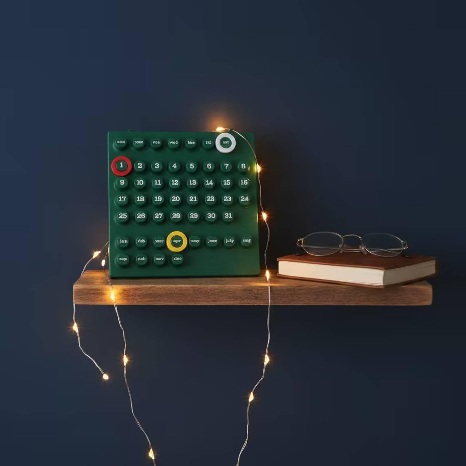 predolo Ppetuell Kalend Minimalistisch Kalendboard mit Holzplättchen Tischkalend für Schreibtisch, Büro, Grün