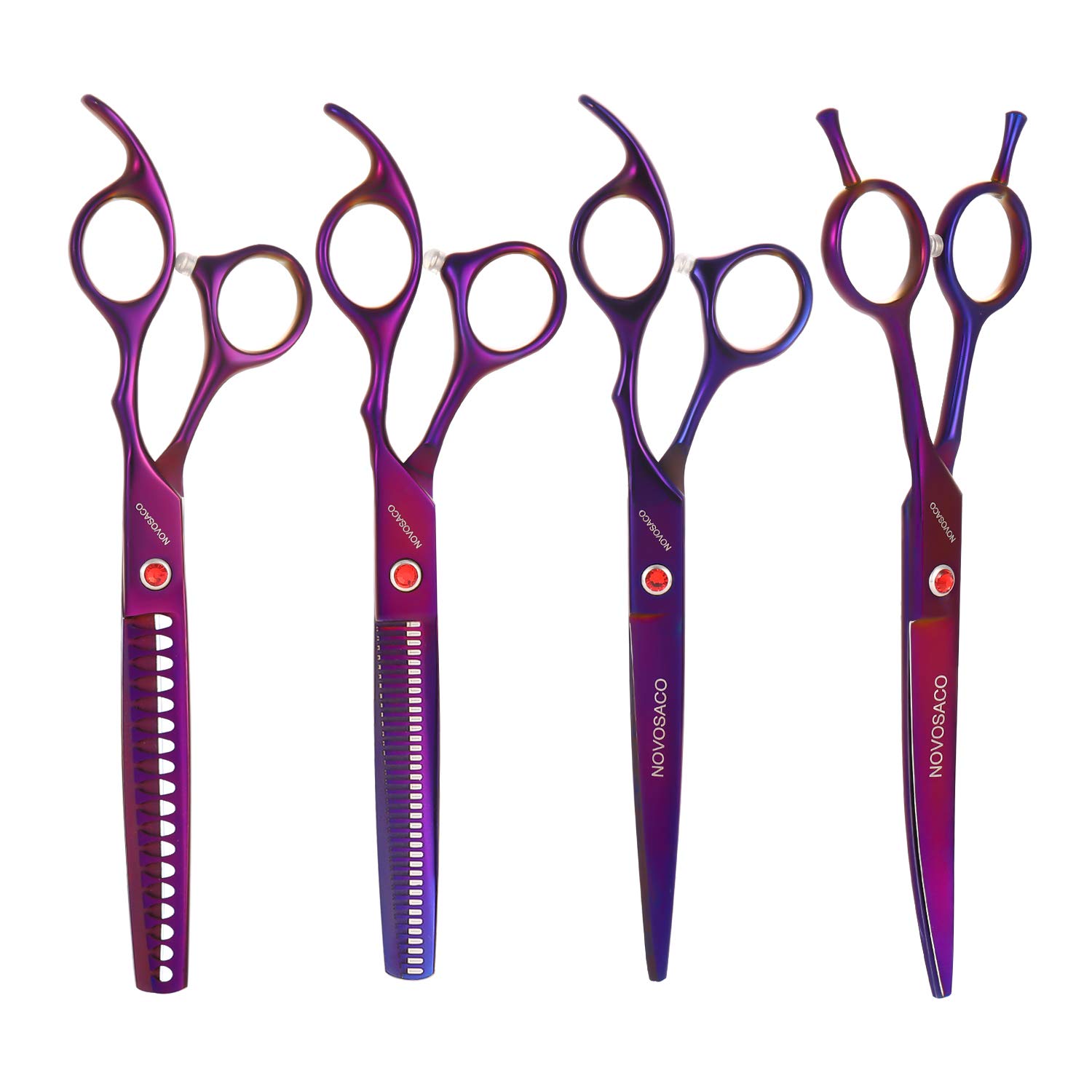 NOVOSACO juego de tijeras de aseo profesional para perros, de 7 pulgadas, tijeras de peluquería para perros, tijeras de dos vías curvadas para el cuidado de perros, tijeras de entresacar para perros