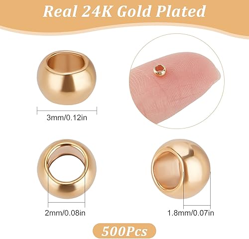 Miniatura 2 de Beebeecraft 500 unidades/caja de cuentas de engarce de acero inoxidable chapado en oro de 24 quilates, separadores de tubo de prensado, tapas de