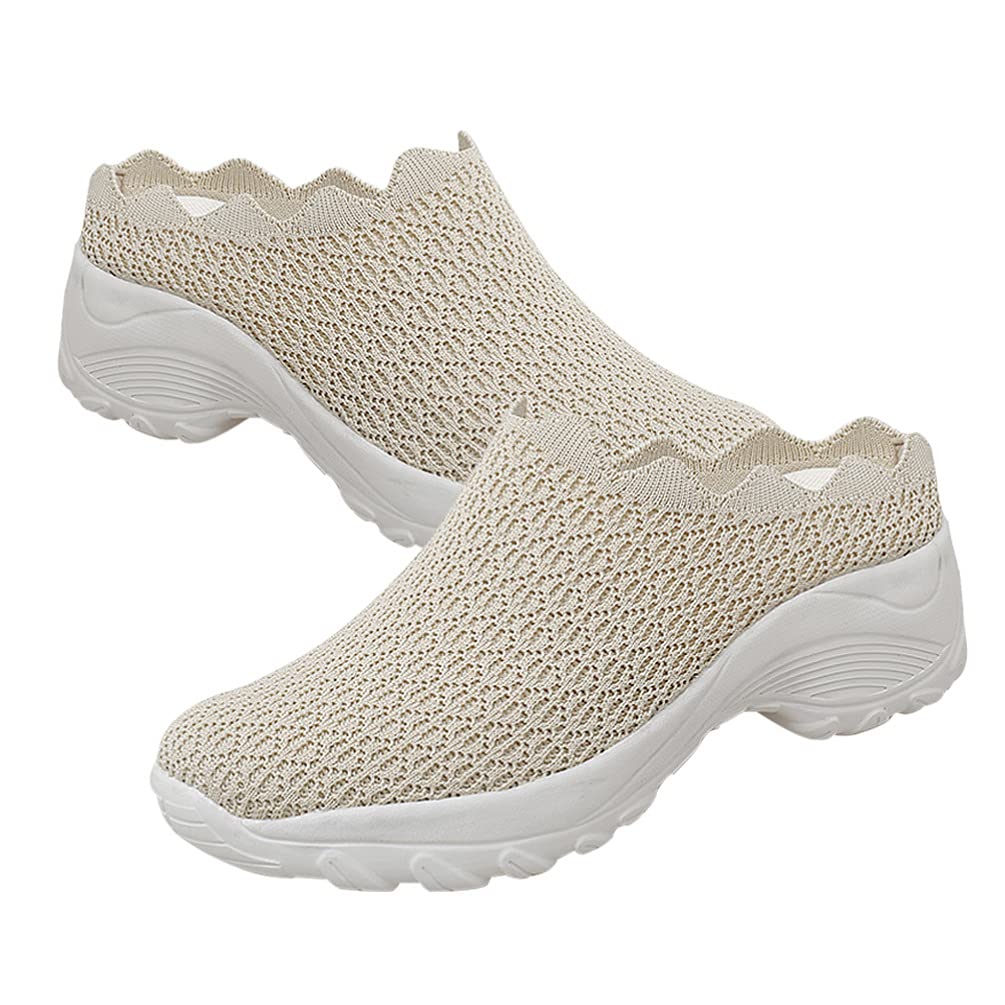 HolibannaWomen Mule Trainers Garden Clogs Slip on Fashion Sneakers Summer Sandals Beige