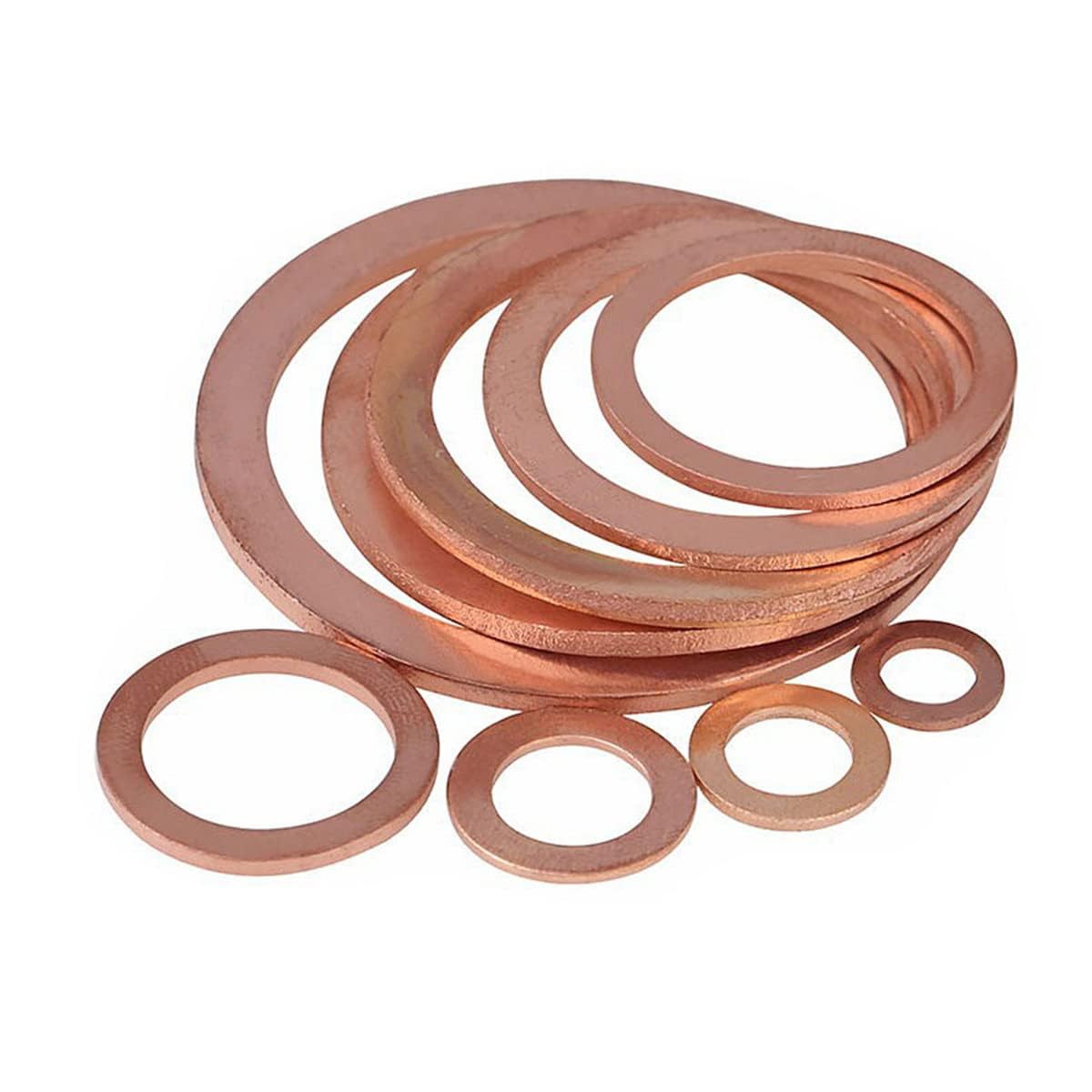 10 PCS Flat Washers Red Copper Flat Gaskets M10 ID 14mm OD 1mm Thick Round Rings Gasket Sealing Washer Ring Screw Fastener Hardware Accessories