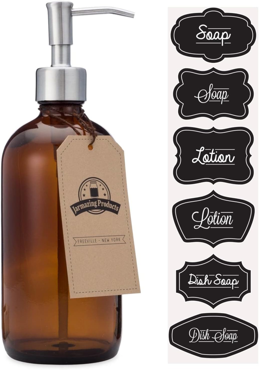 Small Amber Glass Jar Soap and Lotion Dispenser with Matte Black Pump - 8 oz - by Jarmazing Products