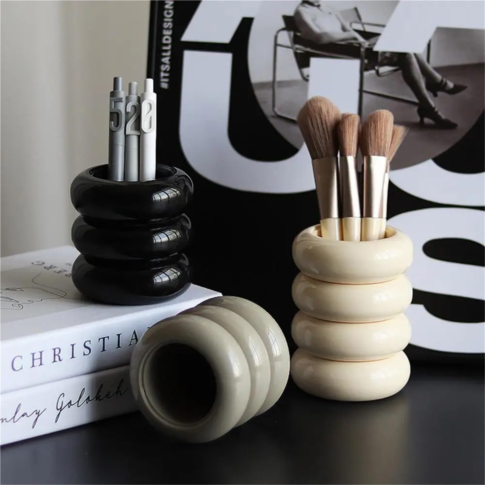 Stiftehalter Creative Hollow Stars Pen Pencil Pot Holder Brush Storage Container Desk Organizer Plastic Stationery Office Supplies Schreibtisch Organizer Stifte(Khaki B)
