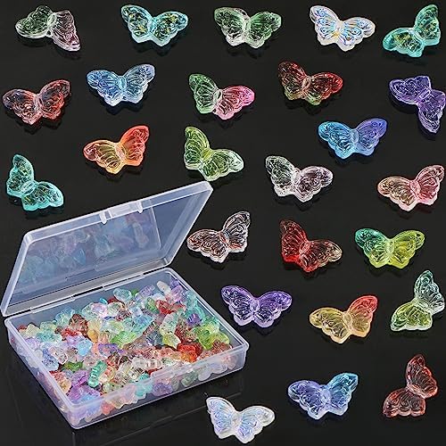 120 Pcs Glass Butterfly Beads for Jewelry Making
