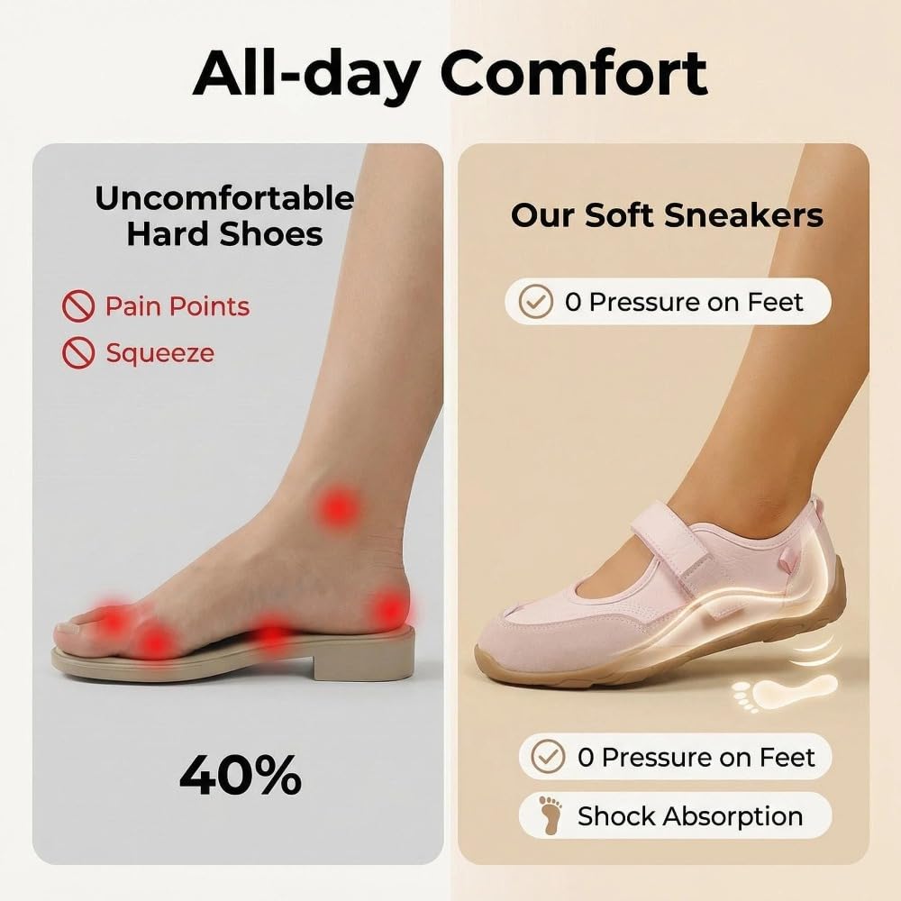Mary Jane - Scarpe da ginnastica da donna, comode, con punta larga, antiscivolo, retrò, da tennis, leggere, modello MaryJanes