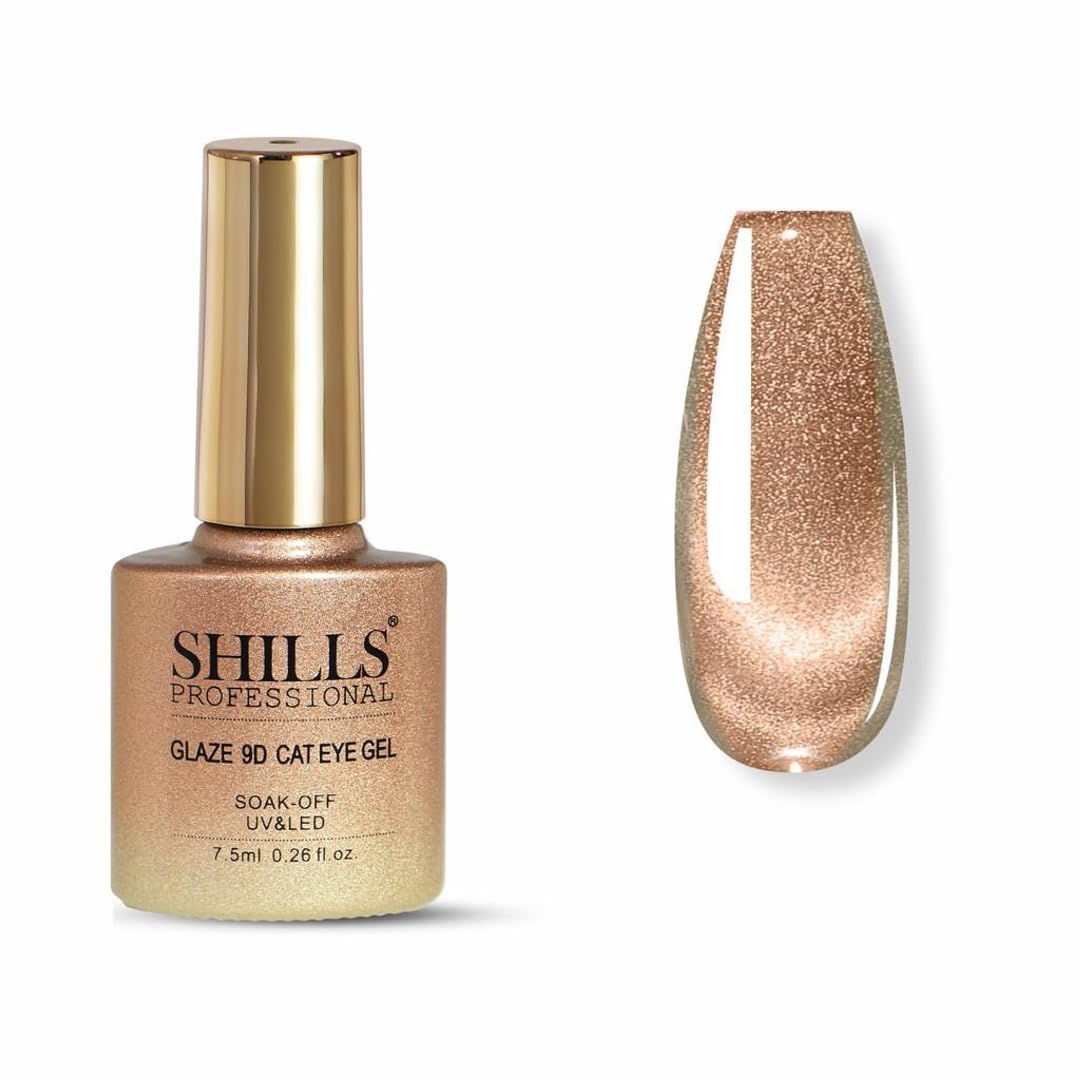 SHILLS PROFESSIONAL Glaze 9D Cat Eye Gel Nail Polish 7.5ml – Magnetic Soak-Off UV/LED Gel Polish for Salon & DIY Nail Art (375 – Golden Champagne Glow)-image-22