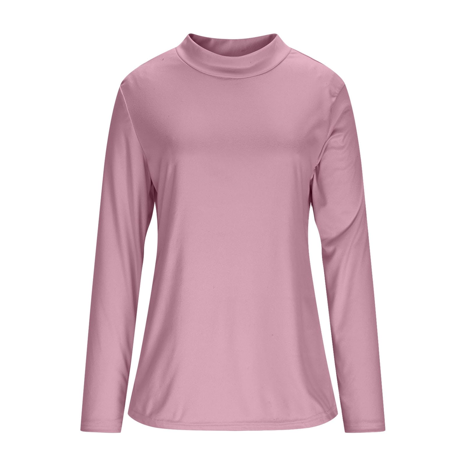 Camiseta Mujer Manga Larga Original Tops de Cuello Alto Primavera Otoño Color Sólido Sueltos Jersey T-Shirt Camisetas Basicas Pullover Deporte Fiesta Cómodo Casual Camisetas Interior Diario