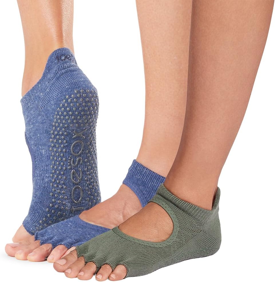 toesox Bellarina Half Toe Multi Pack - Grip Non-Slip Toe Socks for Pilates, Barre, Yoga, Ballet, Black, Charcoal, Echo