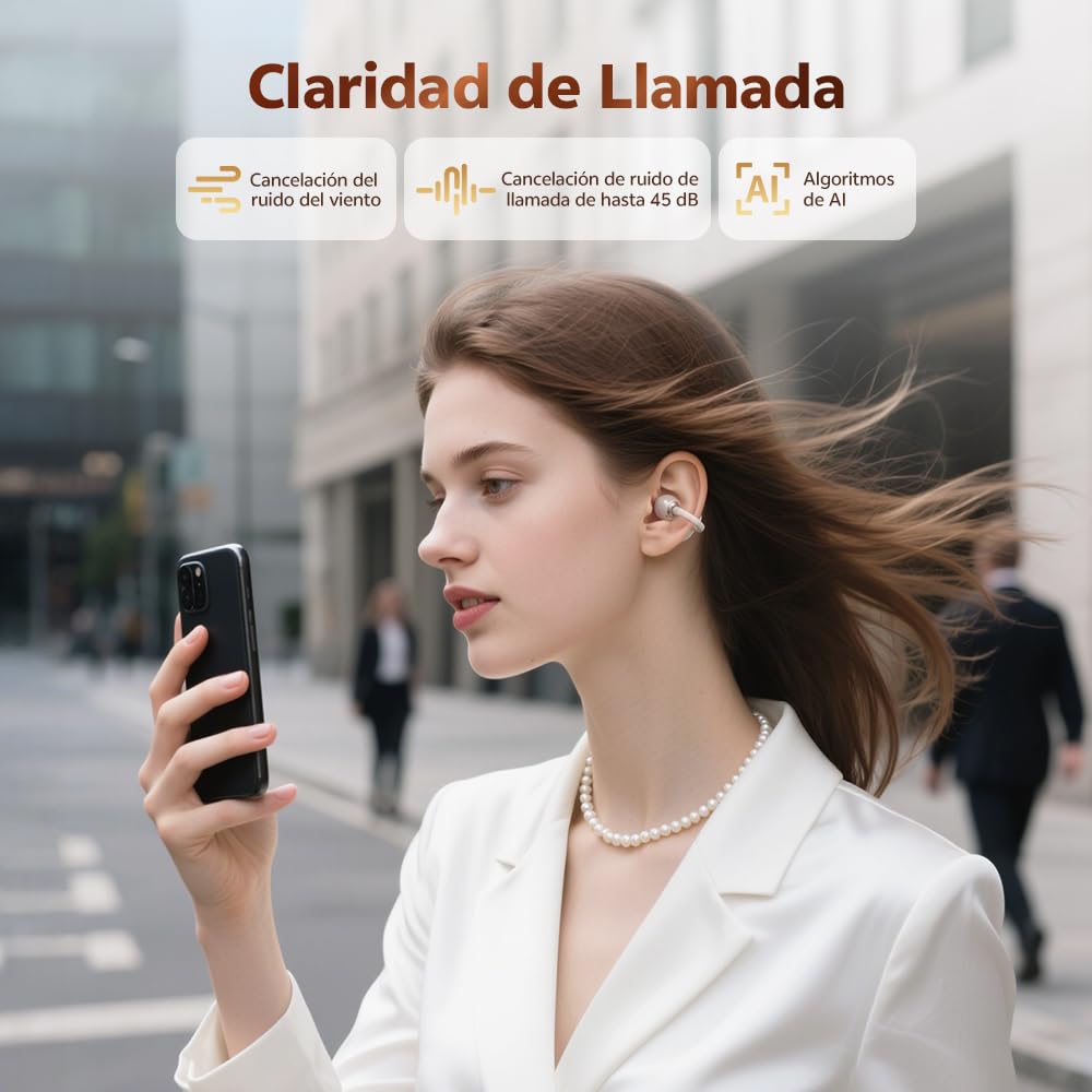 QCY Crossky C50 Auriculares Inalámbricos Bluetooth 6.0, Audifonos Deportivos Abiertos con Clip y 4 micrófonos, Cancelación de Ruido en Llamadas nítidas por AI, 35H Reproducción, IPX5 Impermeables