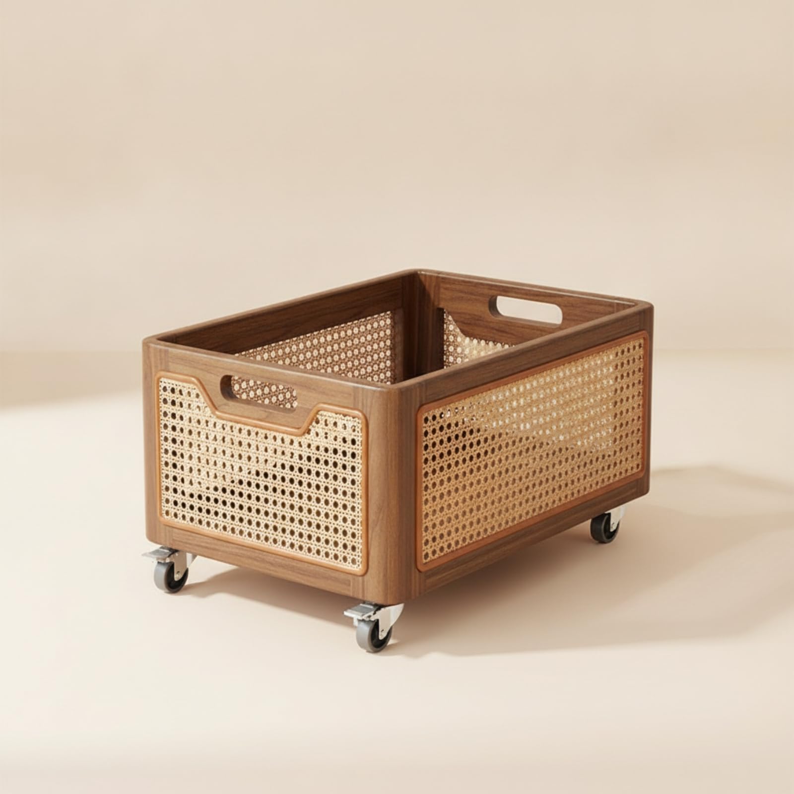 Panier Rangement En Bois Rectangulaire Panier Rangement avec Roulettes Robuste Ouvert pour Chambre