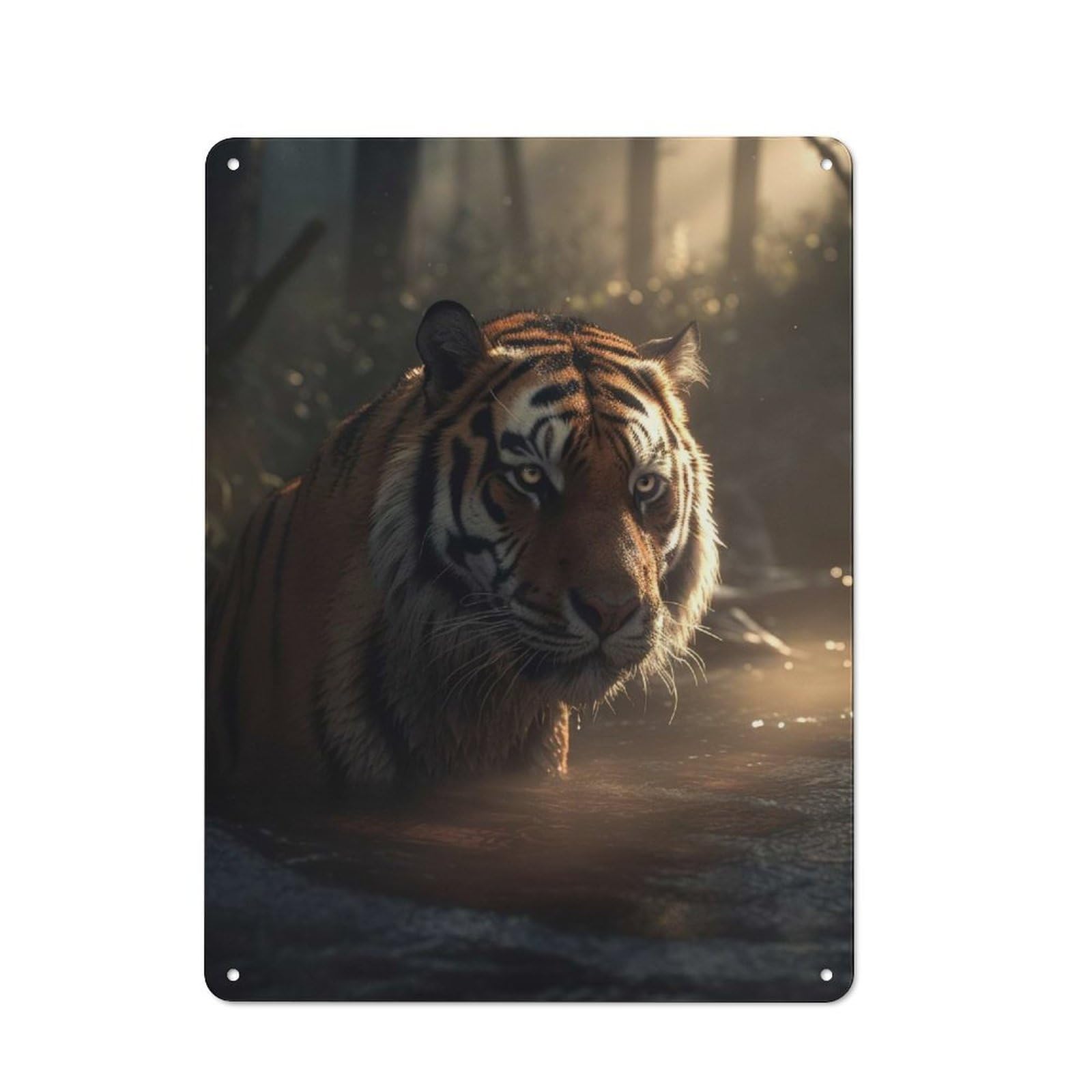 Junmoney Tiger In Mystical Forest Metal Wall Sign 40X30cm Featuring For Garage Wall, A Housewarming Gift For People Furnishing A Garage