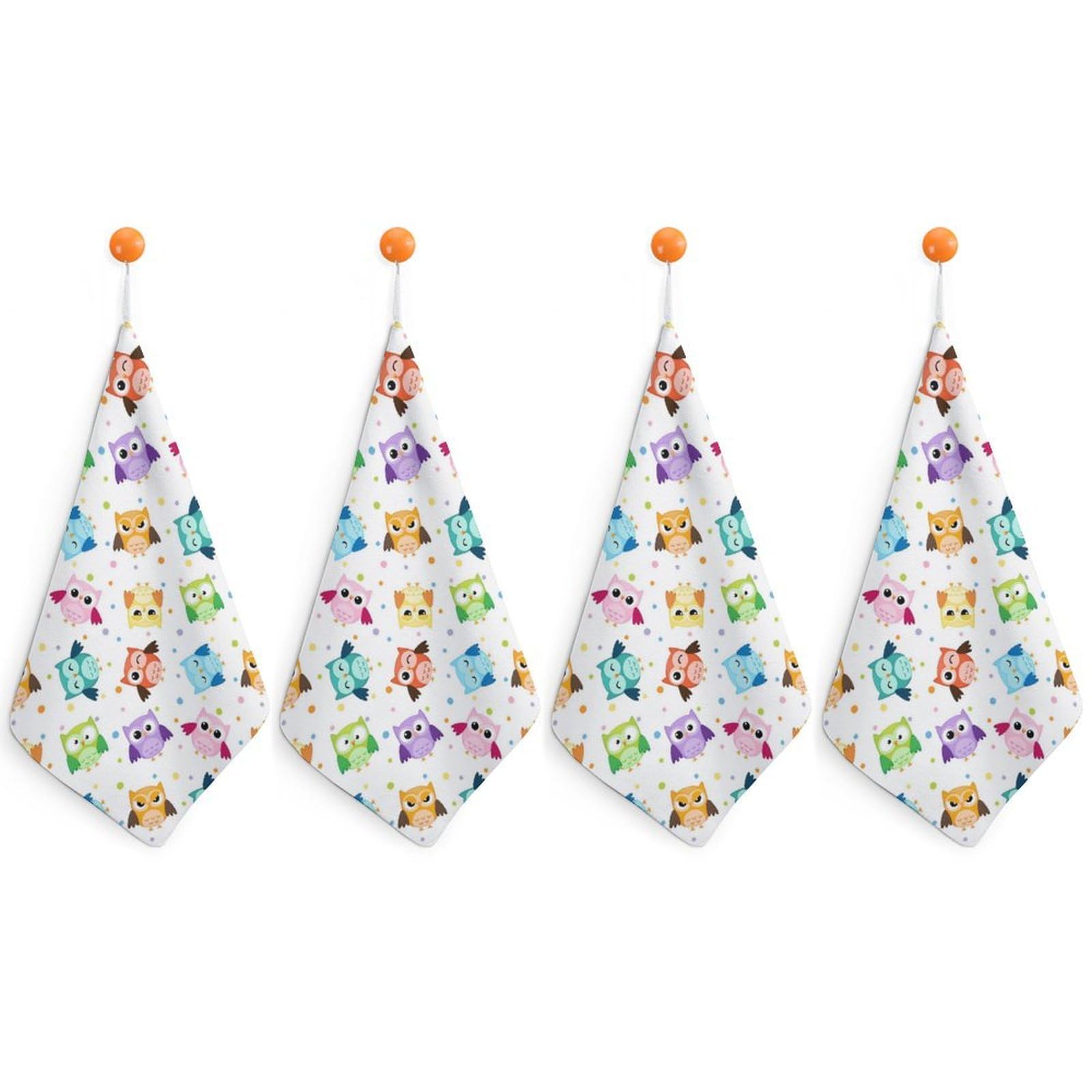 LEDFCVSU 4 Piece Hanging Hand Towels, Cute Owl Funny Owl Pattern Small Dry Hand Towel for Kitchen Bathroom
