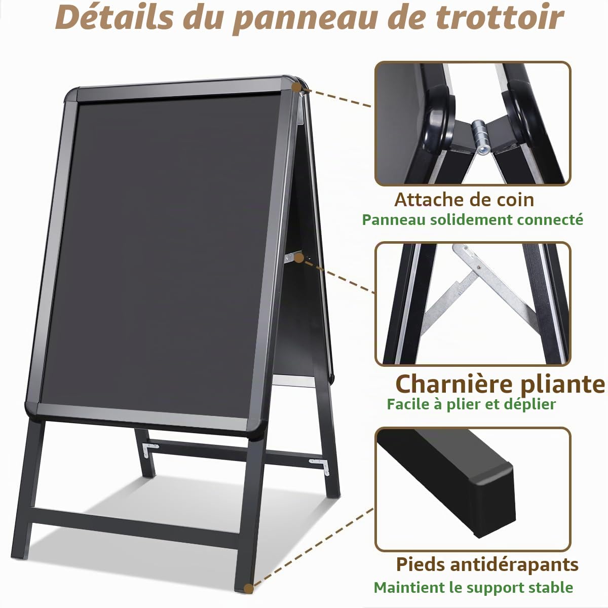 Support Affiche Double Face Extérieur - Panneau Publicitaire A2 en Aluminium pour Menu de Restaurant, Stop Trottoir - Noir