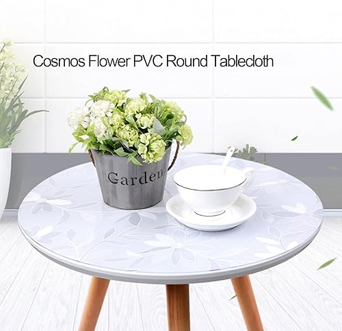 Miniatura 7 de Mantel redondo con diseño de flores Cosmos, protector de mantel transparente de plástico transparente a prueba de agua, fácil de limpiar, mesa de