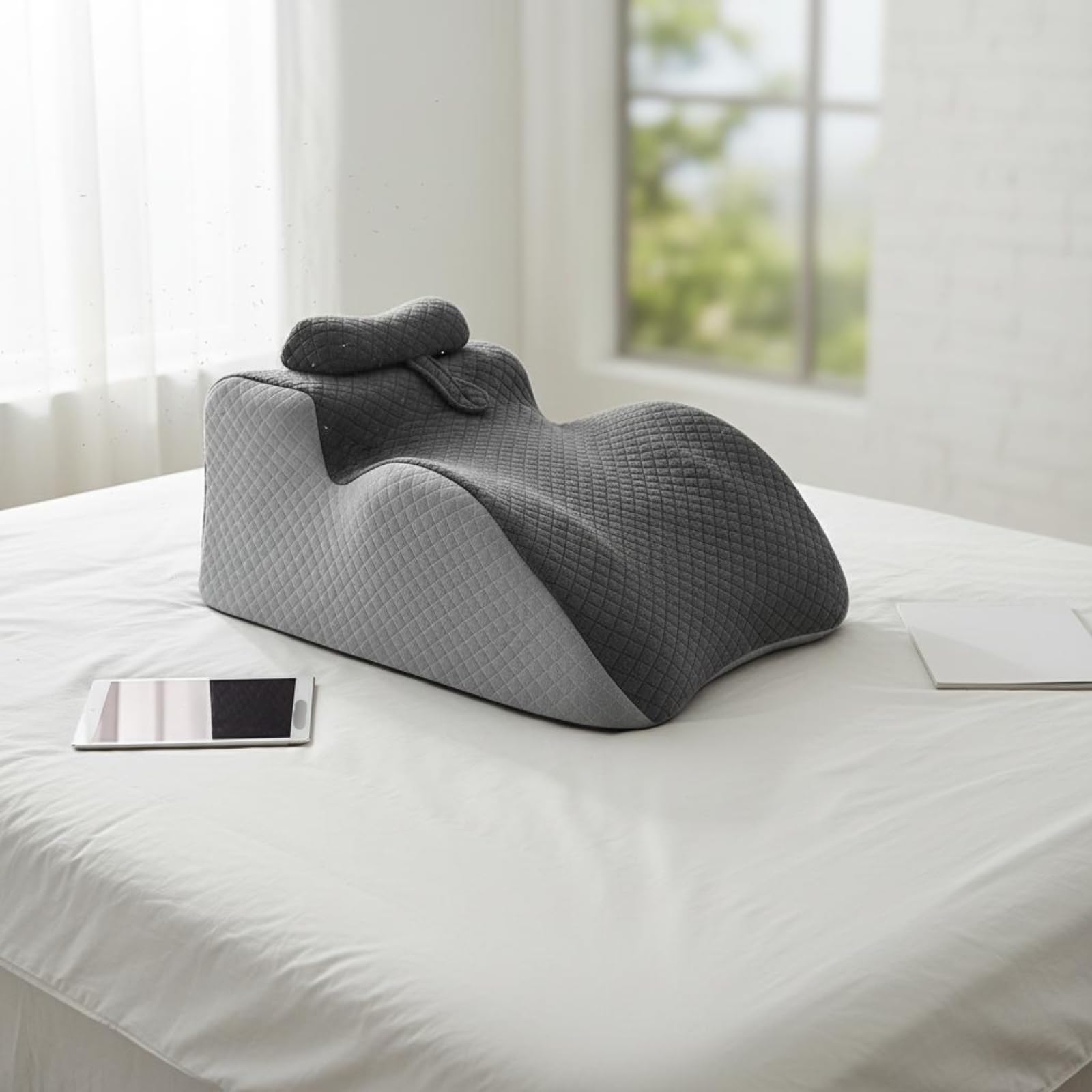 LOVIVER Almohada para Cama Almohada Ergonómica Cojín de Apoyo Cojín Corporal Cojín para Dormir con Espuma Viscoelástica y Diseño Contorneado Adecuada para Dormir Lectura y Uso de Móvil en Cama