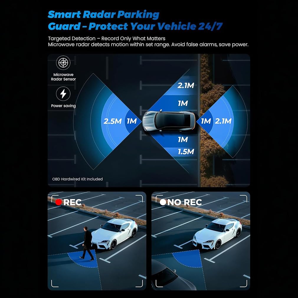Dash Cam a 4 canali per auto, telecamere anteriori interne laterali e posteriori, visione notturna 4 telecamere HD 1080p, modalità parcheggio radar, app WiFi protezione panoramica WDR a 360 gradi