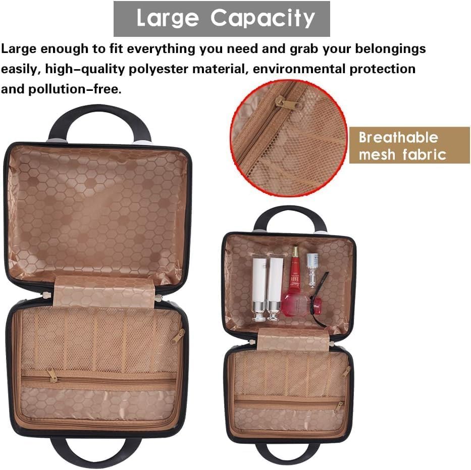 Image of Cosmetic Bag Case Travel Hand Luggage Small Portable Carrying Suitcase Makeup Case for Women Organizer Box Vanity Mini Suitcase (Black)