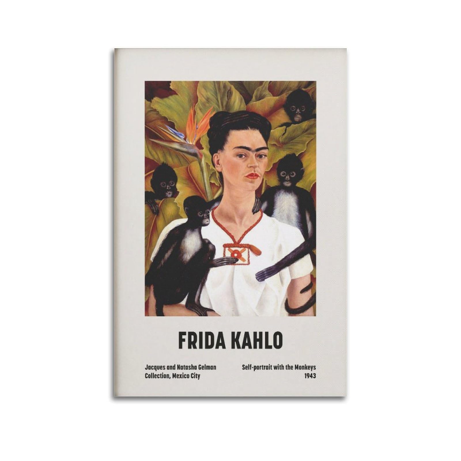 xiaoxiaoshen Frida Kahlo Self Portrait With Monkeys Canvas Poster Wall Art Prints Room Aesthetic Murals Bedroom And Living Decorations 20x30inch(50x75cm)