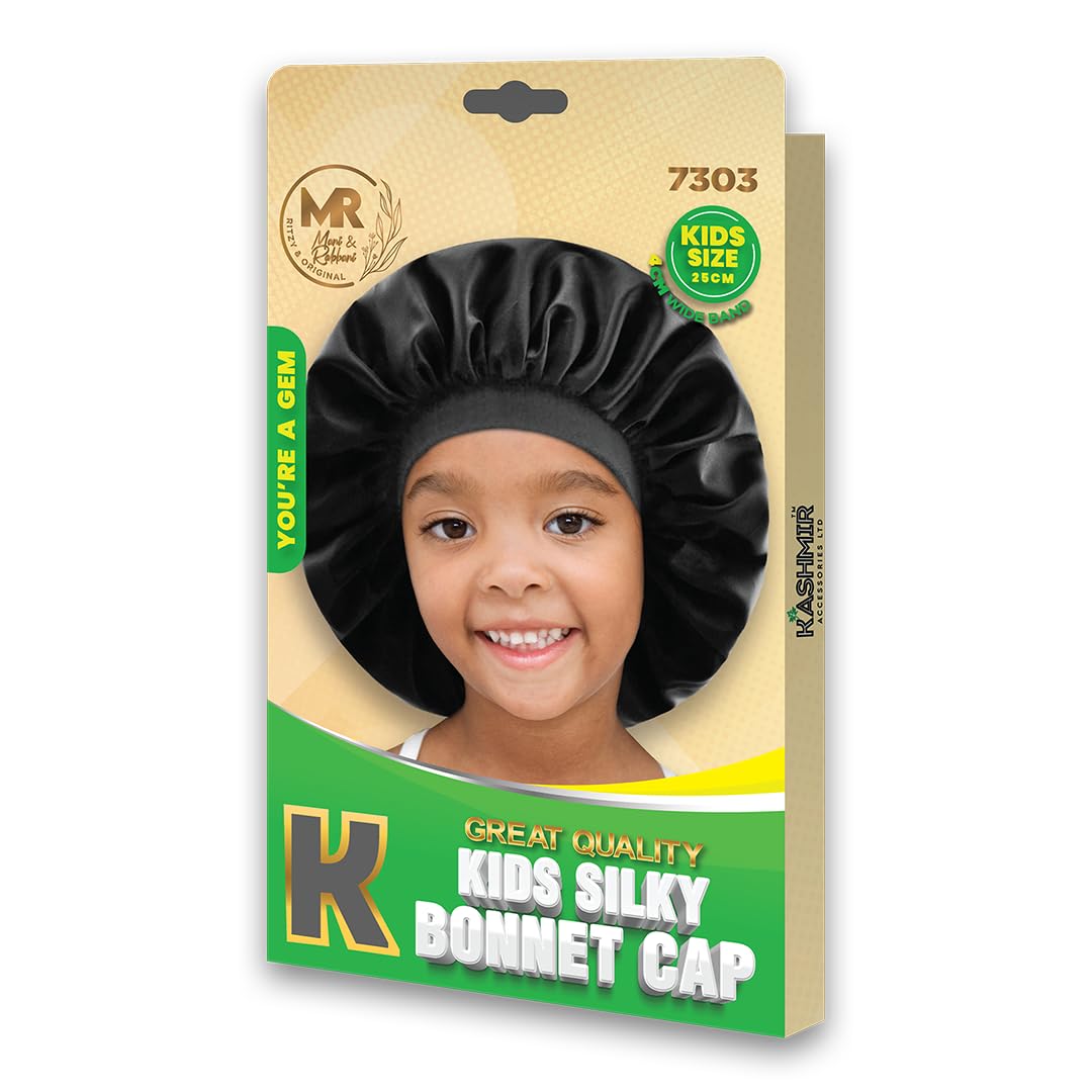 Kids Silky Bonnet Cap Black - 7303