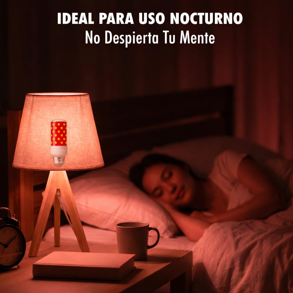 Bombilla Luz Roja Nocturna Melatonina E27 E14 – Pack 2 Bombillas Rojas Sin Luz Azul ni Flicker – Luz Roja Bebé, Lactancia, Descanso y Sueño Profundo