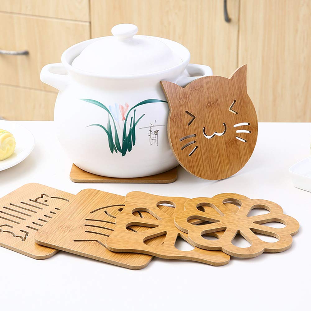TARUNMO Sottopentola In Bambù Set Da 6 Pezzi – Sottobicchieri In Legno Con Base Antiscivolo, Per Tazze Calde E Pentole, Diametro 10 Cm - 3