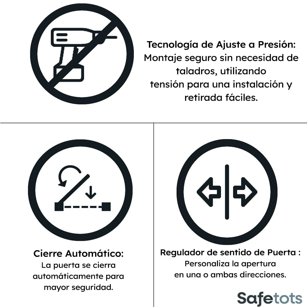 Safetots Barrera Elite de Seguridad para Bebés, 171cm - 180cm, Blanca Mate, Barrera de Presión para Escaleras, Puerta de Seguridad para Bebés para Puertas, Pasillos y Espacios, Barrera de Seguridad