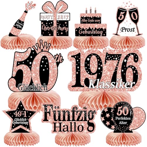 Voxisroma 50. Geburtstag Frauen 9 STK Roségold Rosa Bienenwabe Mittelstück Tischdeko Geburtstag,50 Geburtstag Deko,50 Geburtstag Party Deko Supplies,Geschenke Für Frauen Zum Geburtstag （Deutsche）