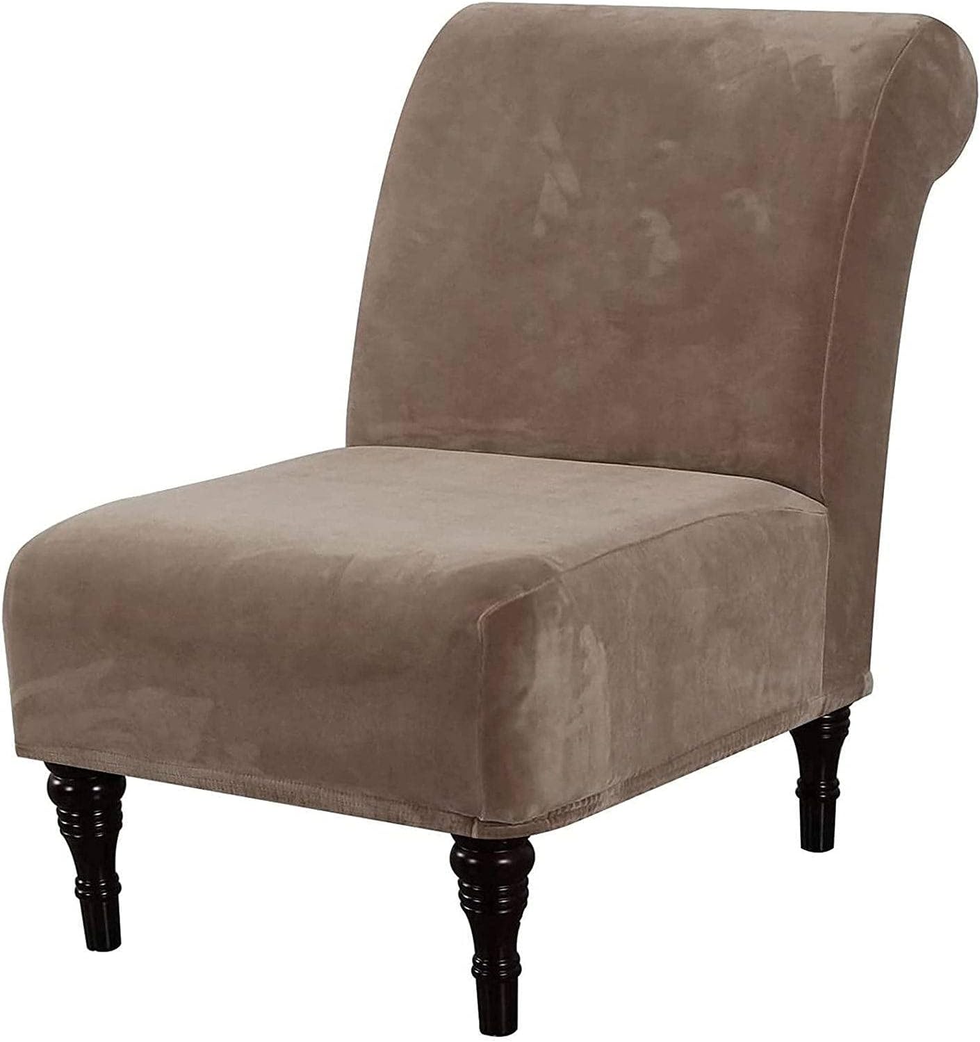 Velvet Armless Chair Slipcovers Stretch Accent Chair Covers Removable Furniture Protector Non Slip Washable Armless Accent Chair Covers For Hotel Living Room-Taupe-One Size