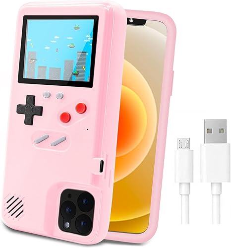 LucBuy - Funda protectora retro con 36 juegos pequeños pantalla a todo color a prueba de golpes para iPhone 13 Pro Max color rosa