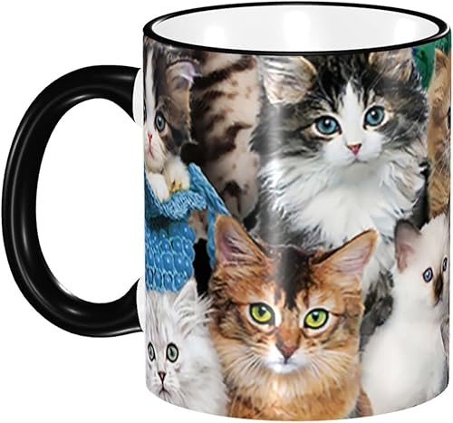 Tazas de café de cerámica de 12 onzas con diseño de gato para mujeres y hombres, té, cacao, latte con asa, novio, Navidad, Halloween, novedad,
