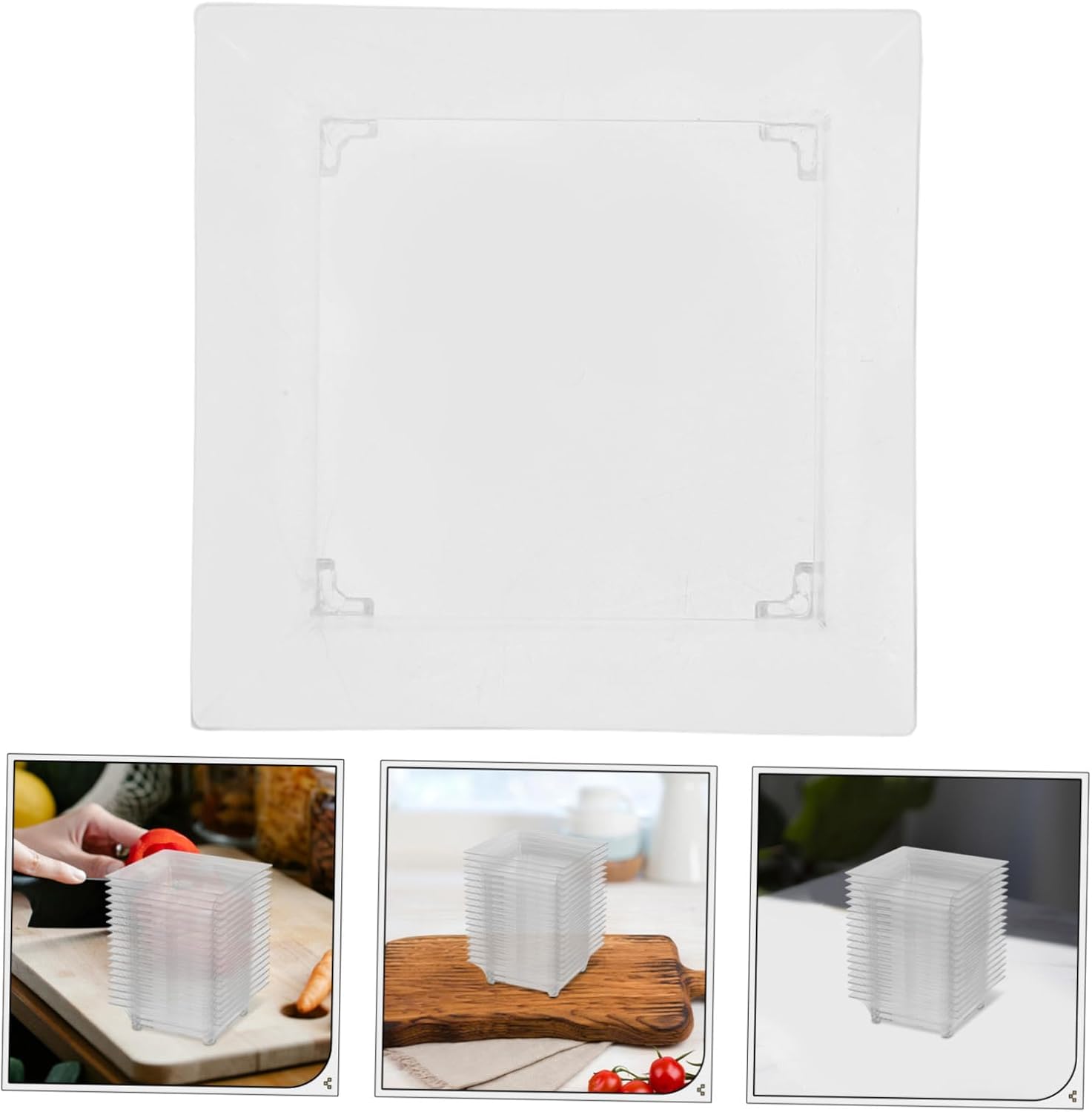 100pcs Clear Plastic Mini Dessert Plates with Spoons Reusable Small Square Serving Trays for Finger Food Appetizers and Parties Transparent Portable Tableware for Weddings and