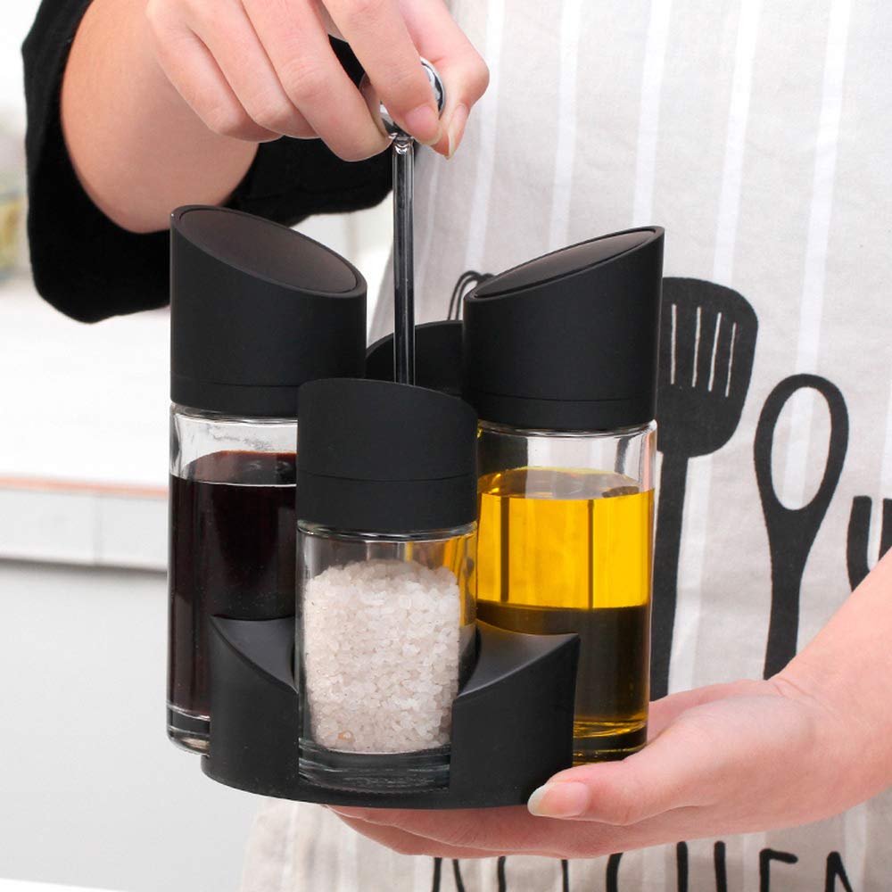 5-teilige Rotierende Cruet-Sets Für Gewürzbehälter-gewürzglas Salz- Und Pfefferstreuer Mit Öl-Essig-Flaschen-küchenregal 5 STK