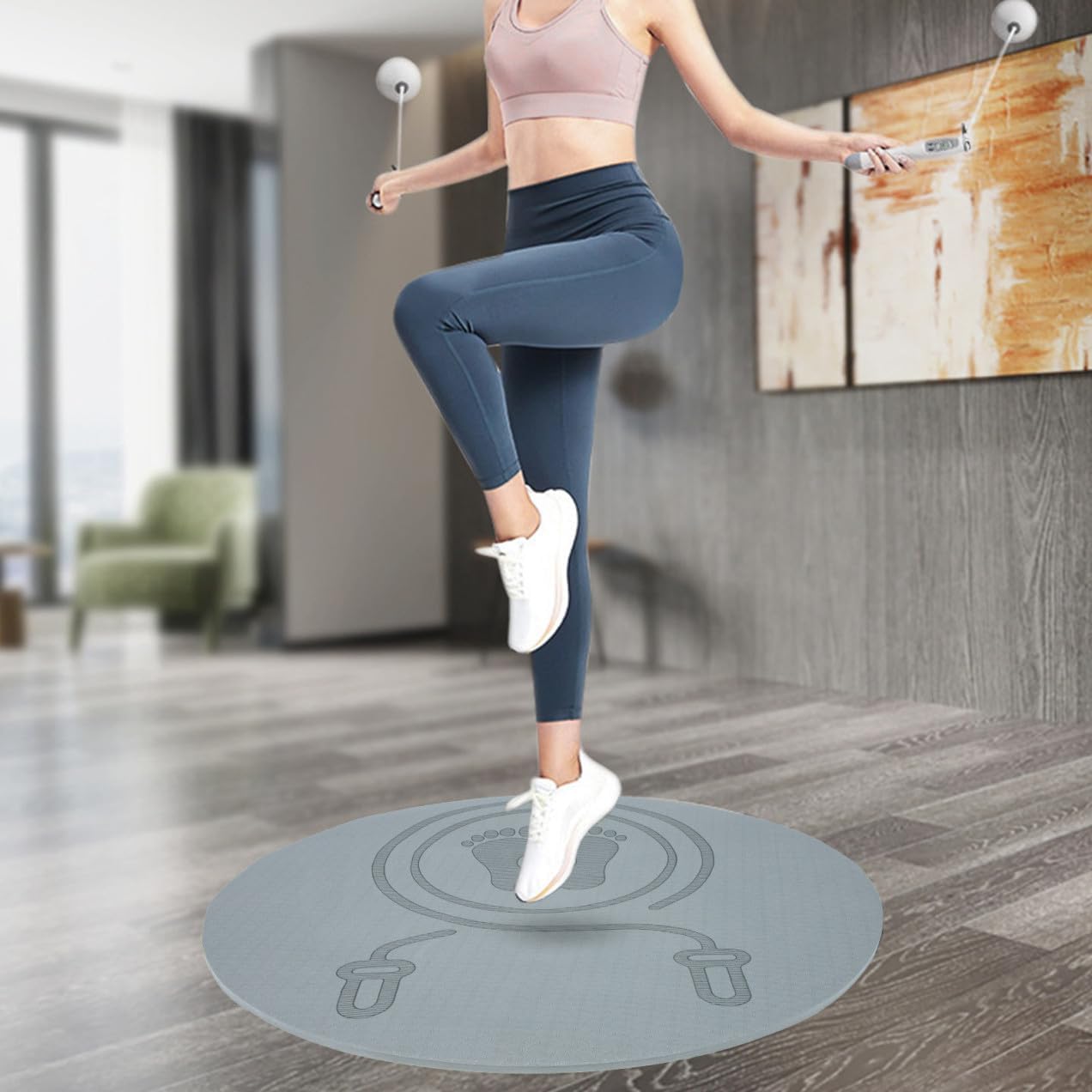 Soundproofing Skipping Mat 58cm X 58cm X 8mm Thick Household Jumping Pad for Exercise Training Workout Mat Quiet Multi-function for Home Fitness