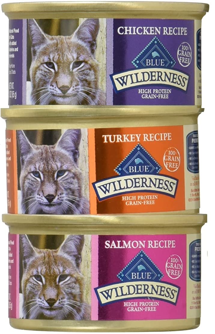 Petlewa (12 Pack) Wildernes Grain-Free Variety Pack Cat Food - 3 Flavors (4 Salmon, 4 Turkey, 4 Chicken) 12, 5.5 Ounce Grain-Free cans