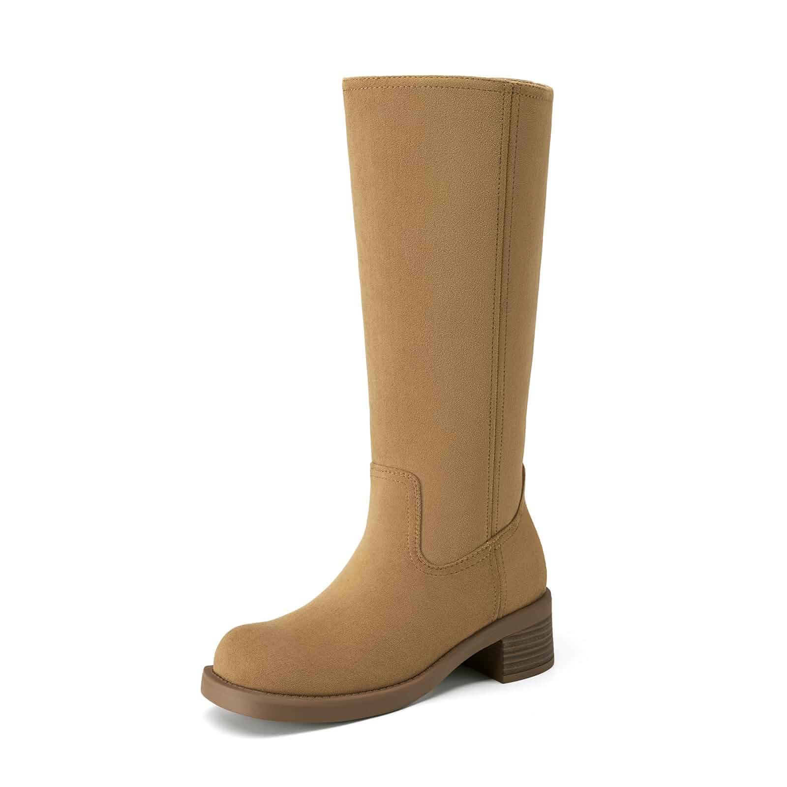 Athlefit Knee High Boots Square Toe Ridng Chunky Tall Boots for Women PU/Suede, 2.01" Block Heel Boots, 5mm Cushion, Pull On Design, Stylish for Summer Fall Fashion Daily, Motor, Concert, Travel