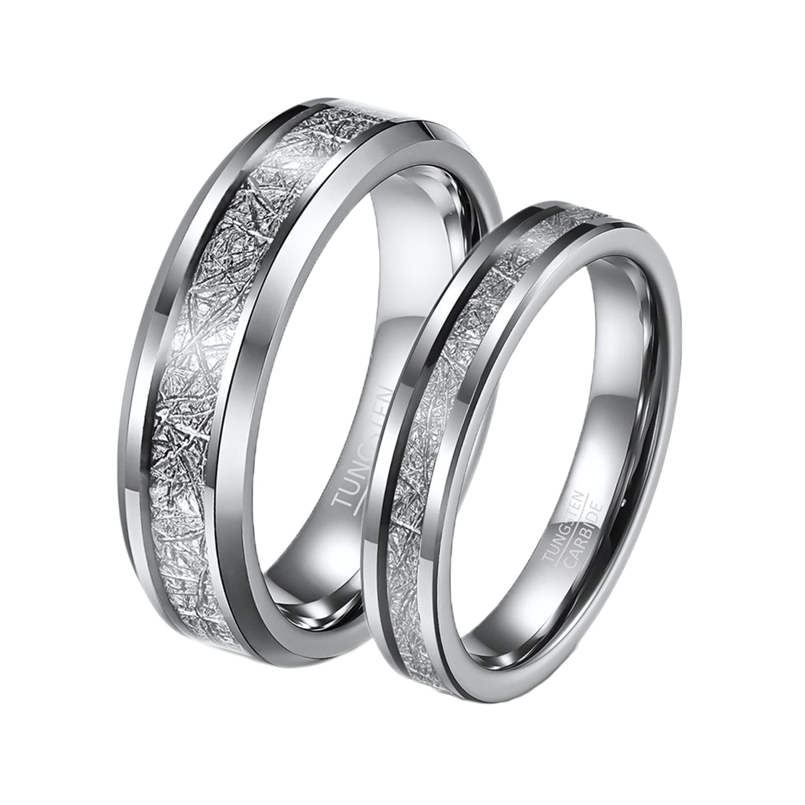 Gualiy Bague Couple Gravure Personnalisée, Bagues Tungstene Couple Ligne De Métal Incrustée De Bague en Argent De 4 mm À 6 mm Bagues Couple Mariage Taille 51.5 à 66.5