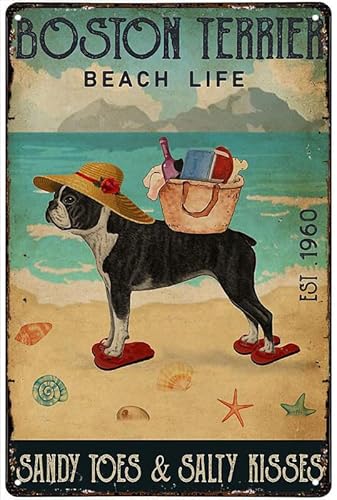 Boston Terrier Beach Life Wall Art 12x18