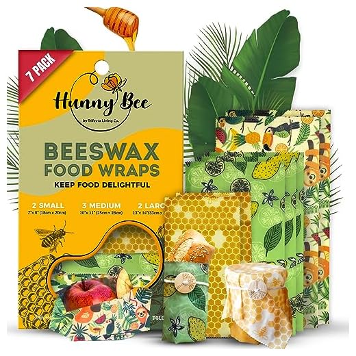 HUNNYBEEE Pack of 7 Reusable Beeswax Wraps For Food | Environmentally Friendly Products | Bee Wax Paper Food Wrap with Jojoba Oil | Beeswax Paper | Waxed Cloth Food Wraps | 3 Sizes (S,M,L)