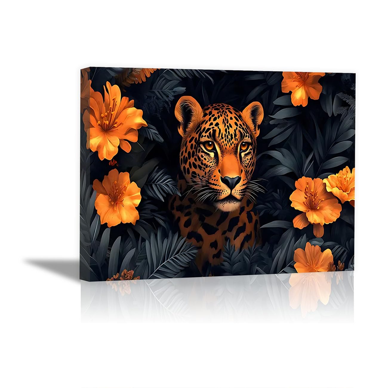 TODOAA Animal Wall Art lion Prints Pictures Nature Leopard Flowers Family Picture Painting - Modern Wall Artwork for Gifts Bathroom Home Kitchen Office Decor(Orange 3)-30x40cm Framed