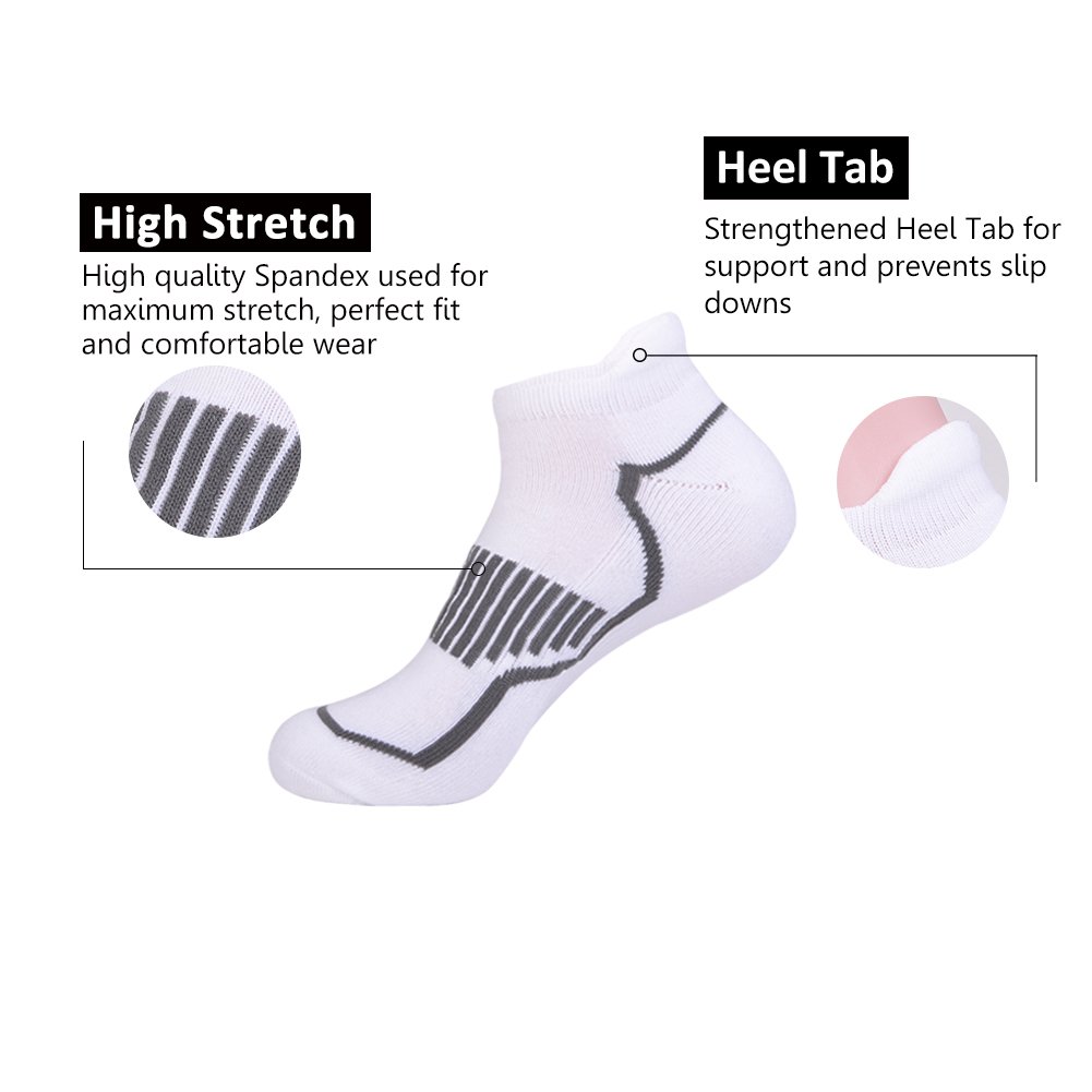 JOYNÉE Calcetines deportivos de corte bajo para hombre con cojín cómodo para correr, paquete de 6 - Blanco -