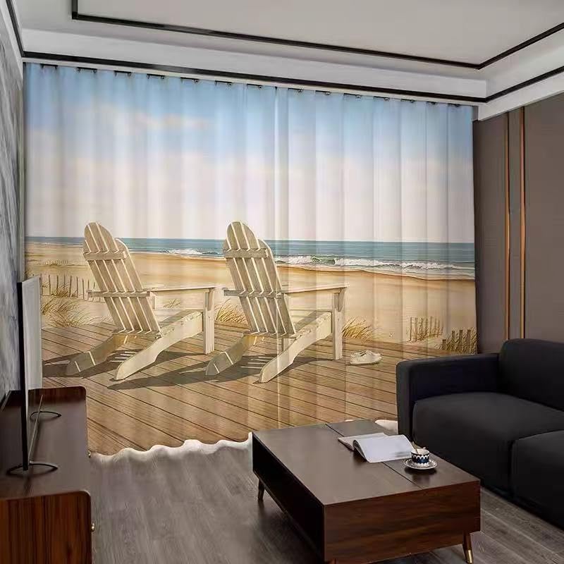 Rideau occultant enfant motif plage 75x166cm lot de 2 pour la chambre
