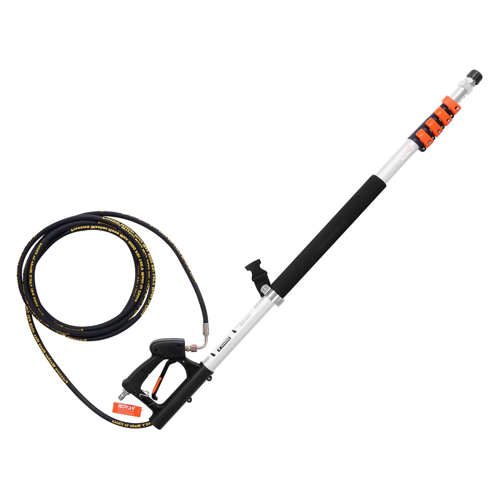 VEVOR Varilla Telescópica para Hidrolavadora, 4000 PSI, Limpiador de Canaletas, Cabezal de Cepillo, 5 Puntas de Boquilla Rociadora, Adaptador y Cinturón de Soporte Ajustable, 175 x 60 x 1393 mm