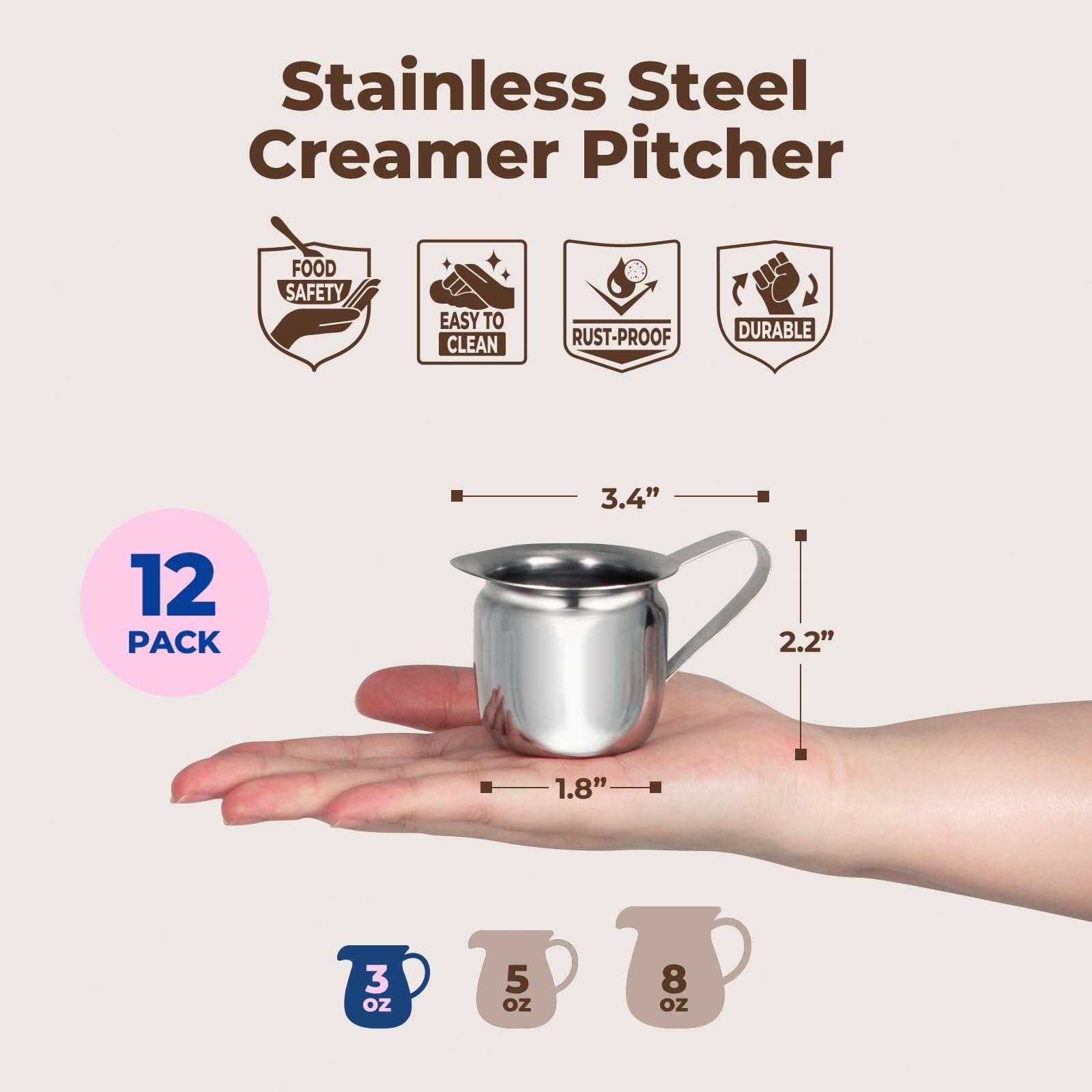 Fit Meal Prep [Paquete de 12] Jarra de crema de 3 onzas, cremas de campana de acero inoxidable, mini recipiente para servir leche, crema de café, aderezo de ensalada, jarabe de arce, máquina de