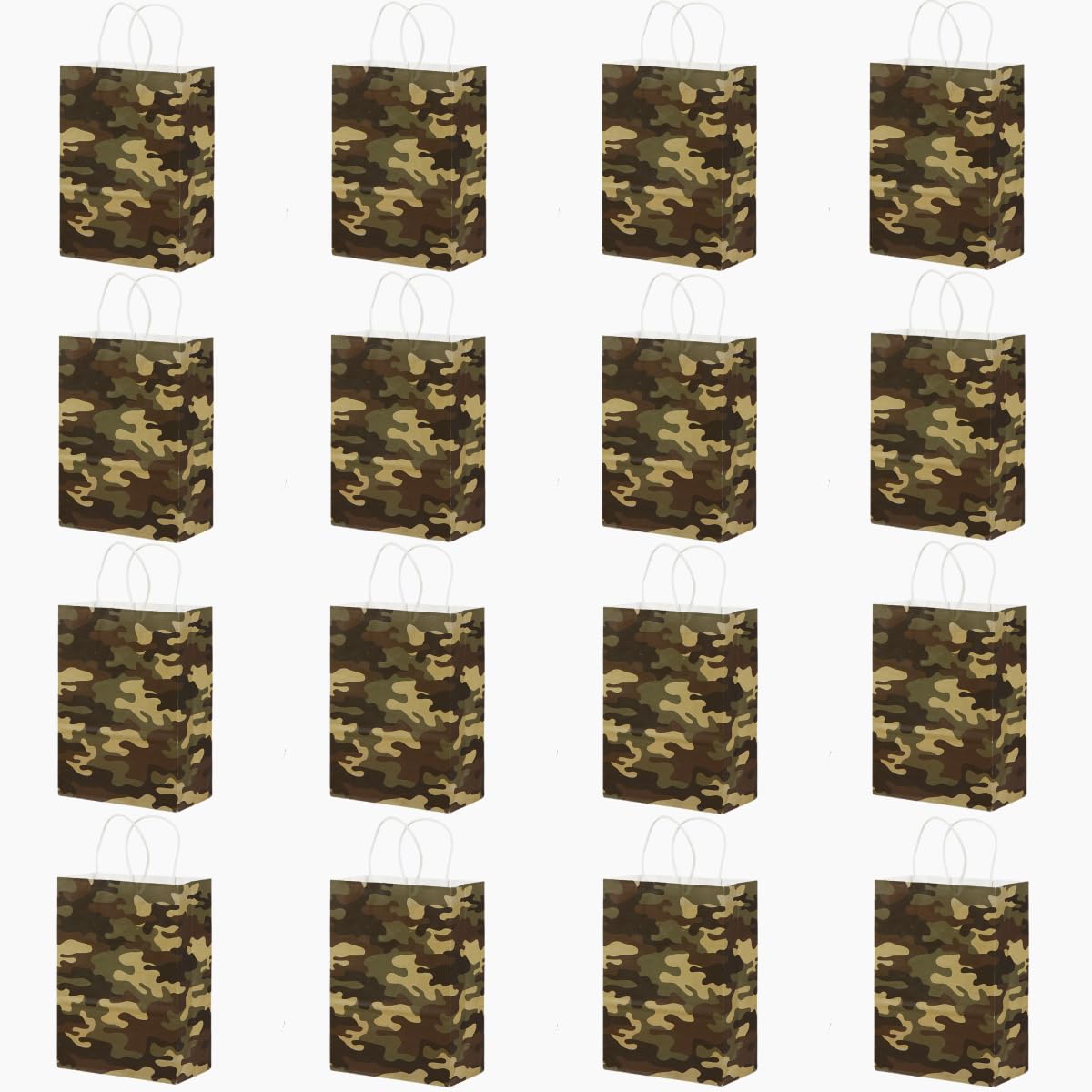 16 Packs Camouflage Gift Bags with Handles, 22x16x8 cm Green Gift Bags with Twist Handles for Kids or Adults in Birthday party, Weddings, Events or Shopping (military) โ image 1