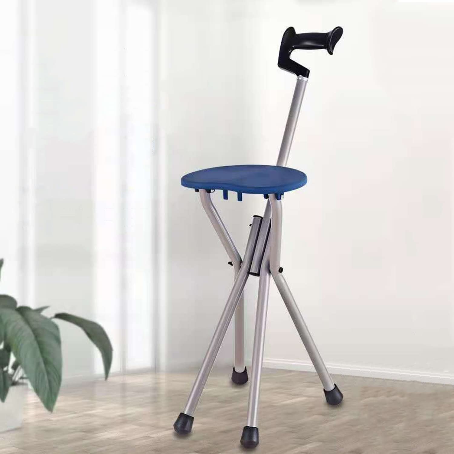 Pieghevole Bastone da Passeggio con Sedile, Multifunzione Leggero in Alluminio Quadripode Bastone Carico Massimo 150kg (Color : Brown)