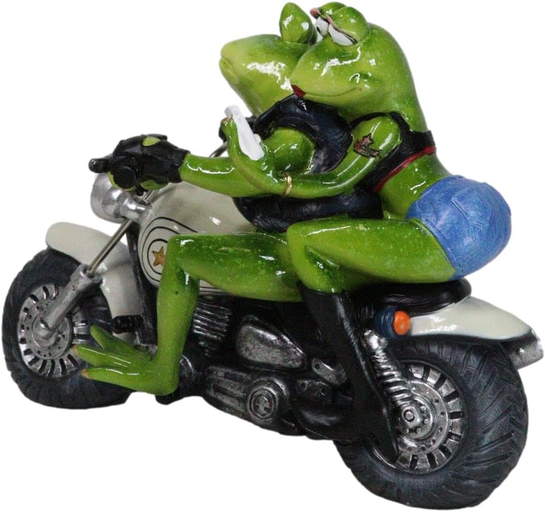 Ebros Gift 10" Long Born to Ride All American Biker Frogs Couple Taking Selfie While Riding On Classic Chopper Motorcycle Bike Figurine